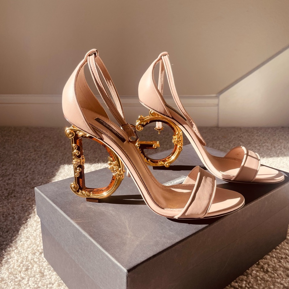 Dolce & Gabbana Pink and Gold Sculptural Sandals